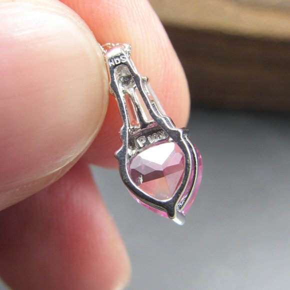 18" 10K Gold Pink & White Sapphire Heart Necklace - Picture 3 of 6